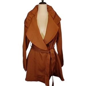 Wide Gathered Collar Jacket Button & Tie Waist Size Large